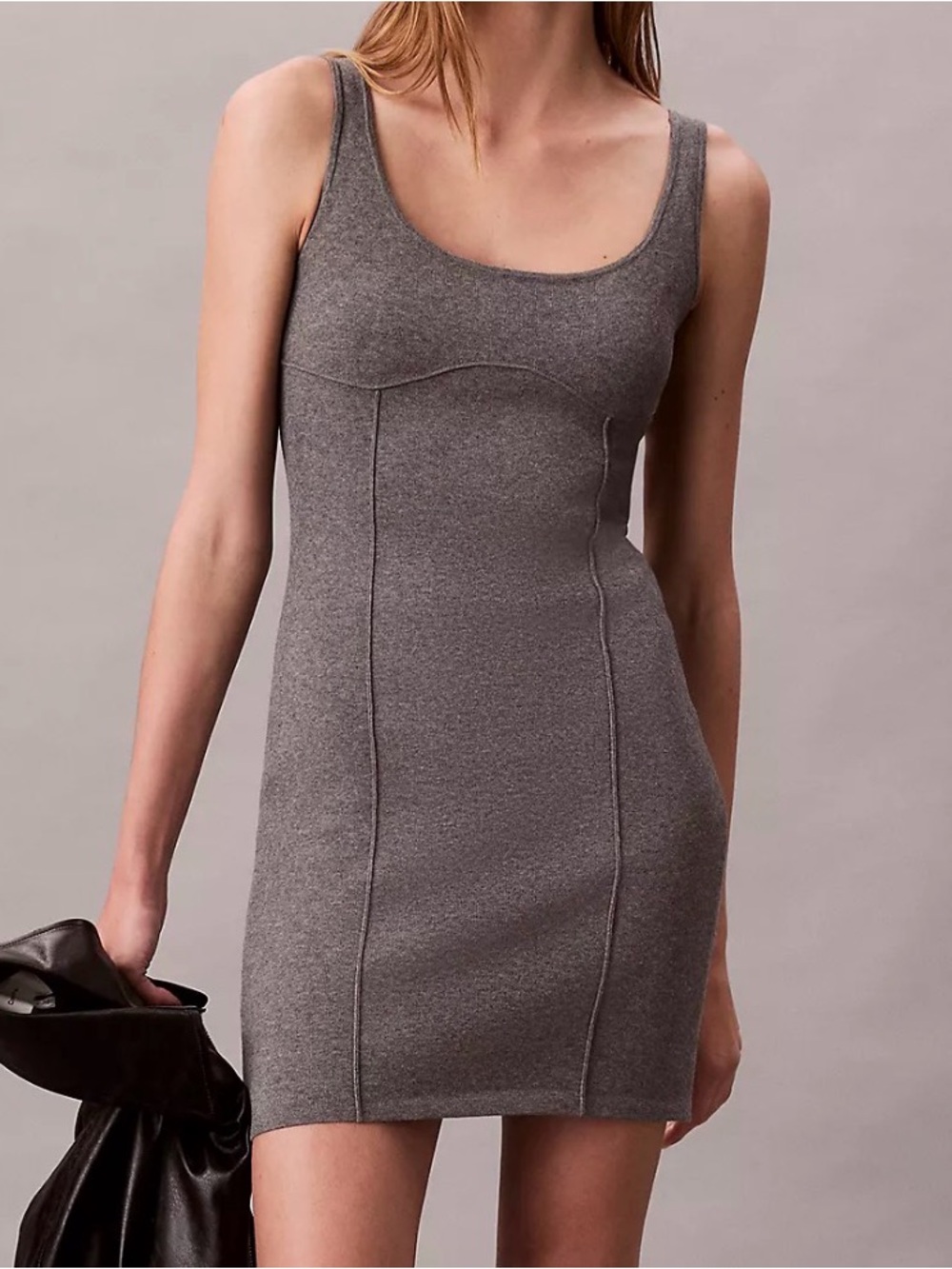 Calvin Klein Tech Knit Slim Mini Dress NWT Size S Gray Minimalist Capsule